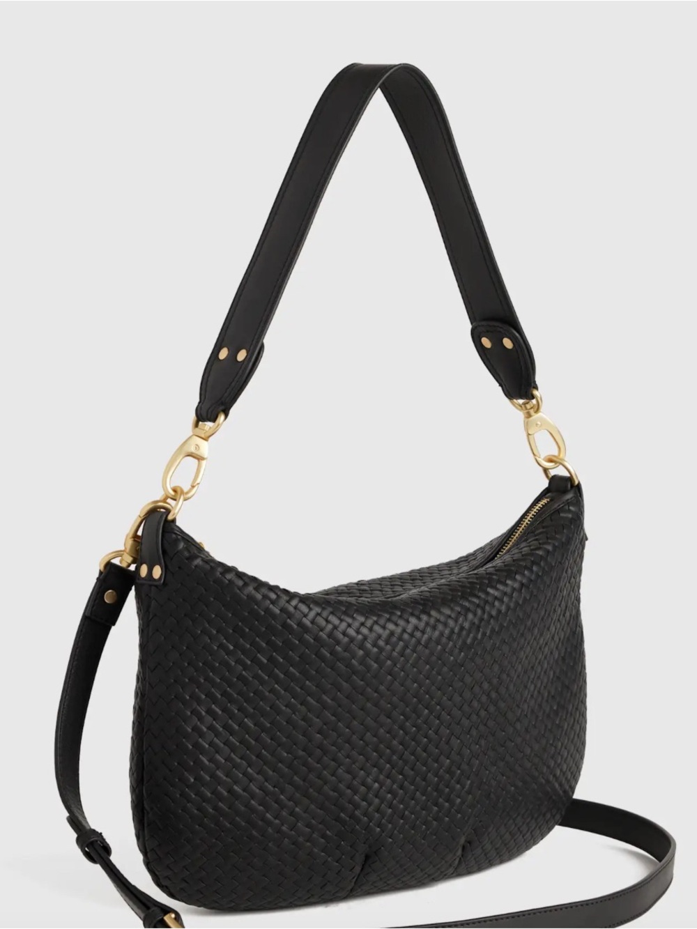Quince Italian Leather Convertible Crescent handWoven black purse